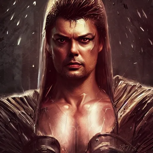 Image similar to karl urban as, film nior, darkwave, darksynth character portrait, sharp, digital matte painting, art by luis royo, greg rutkowski, wlop, dramatic lighting, trending on artstation