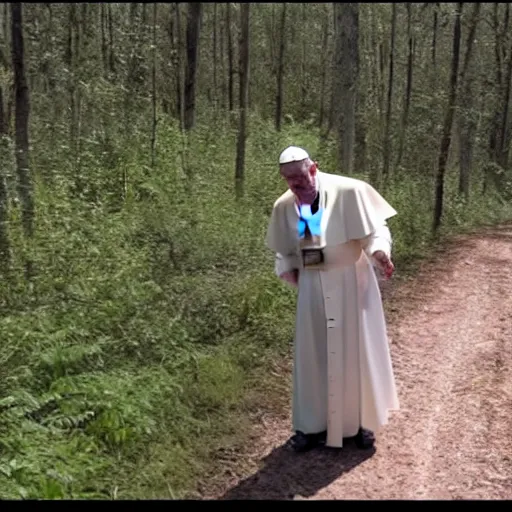 Image similar to trail cam footage of Pope Francis