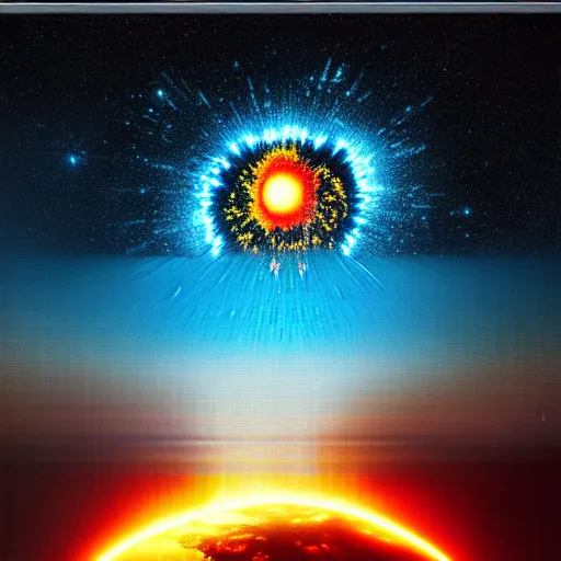 Prompt: mosaic of a nuclear explosion from space, neon lights by greg rutkowski