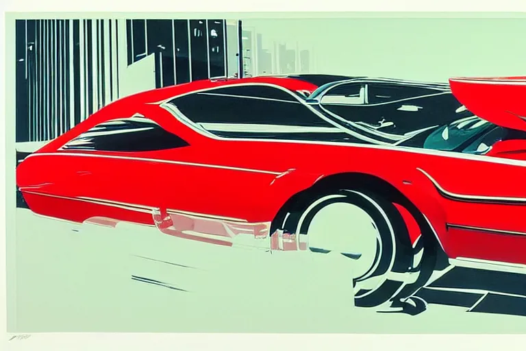 Prompt: red car, white background!!!!!!!!!!, style by Syd Mead