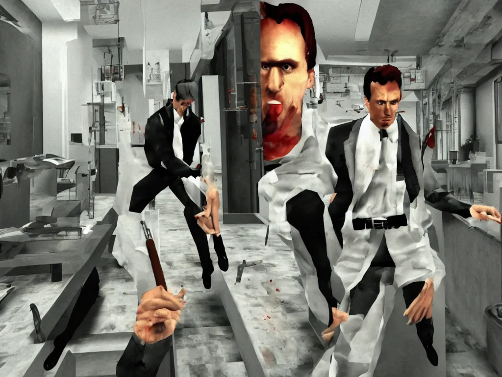 Prompt: American Psycho as a PS1 third person game