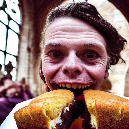 Prompt: closeup portrait of a medieval goblin eating cakes in the cloisters, depth of field, bokeh, zeiss lens, detailed, symmetrical, centered, fashion photoshoot, by annie leibovitz and steve mccurry, david lazar, jimmy nelsson, breathtaking, 8 k resolution, extremely detailed, beautiful, establishing shot, artistic, hyperrealistic, beautiful face, octane render