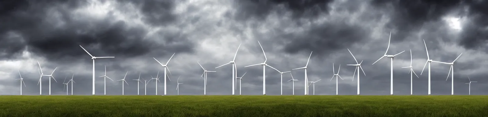 Image similar to Stormy sky with the lightings in the clouds, blueshift render, pipes and one wind turbine in the background, depth of field, ultraphotorealistic, Full HD, 1128x191 resolution