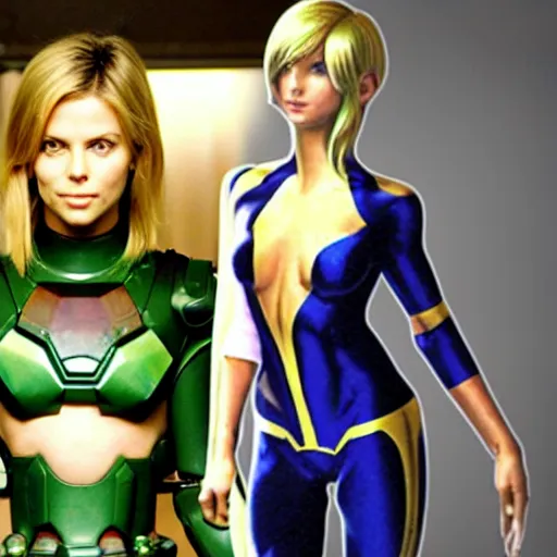 Prompt: Charlize Theron as samus from Metroid