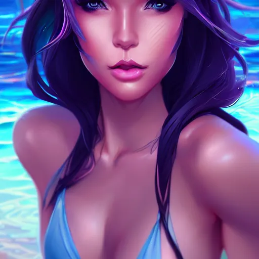 Image similar to a portrait of a beautiful bikini model, art by lois van baarle and loish and ross tran and rossdraws and sam yang and samdoesarts and artgerm, digital art, highly detailed, intricate, sharp focus, Trending on Artstation HQ, deviantart, unreal engine 5, 4K UHD image