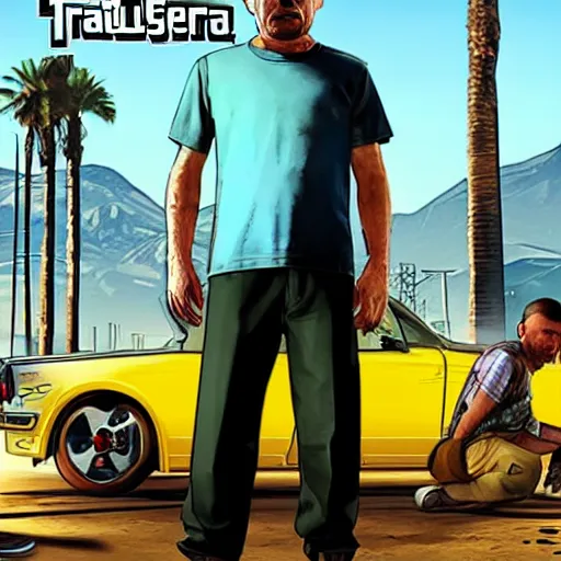 Prompt: walter white in gta 5 game poster