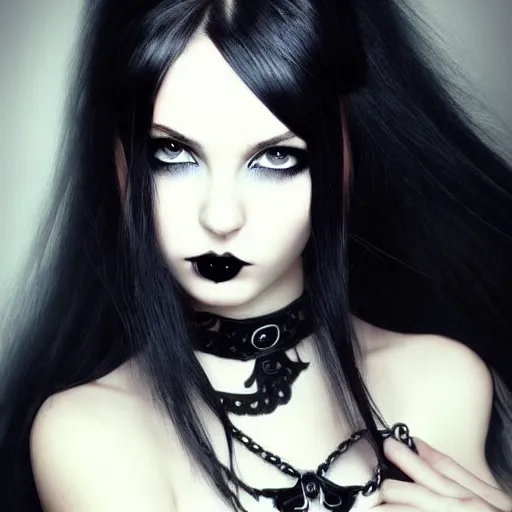 Image similar to amazing portrait in gothic style, girl, black long hair, smooth face, perfect eyes