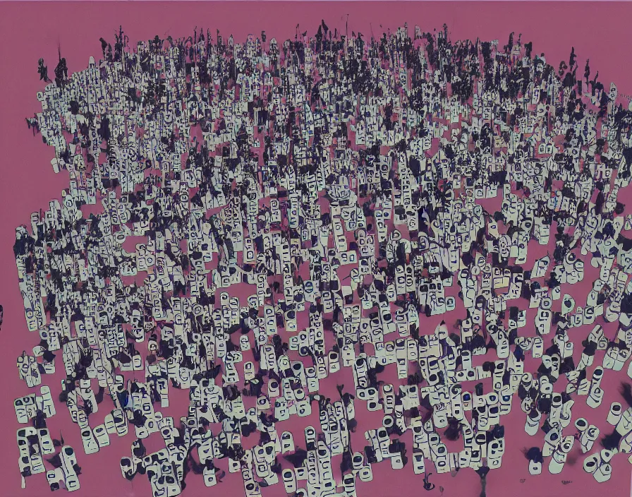 Image similar to risograph drone view of a chess explosion, void, computer glitches