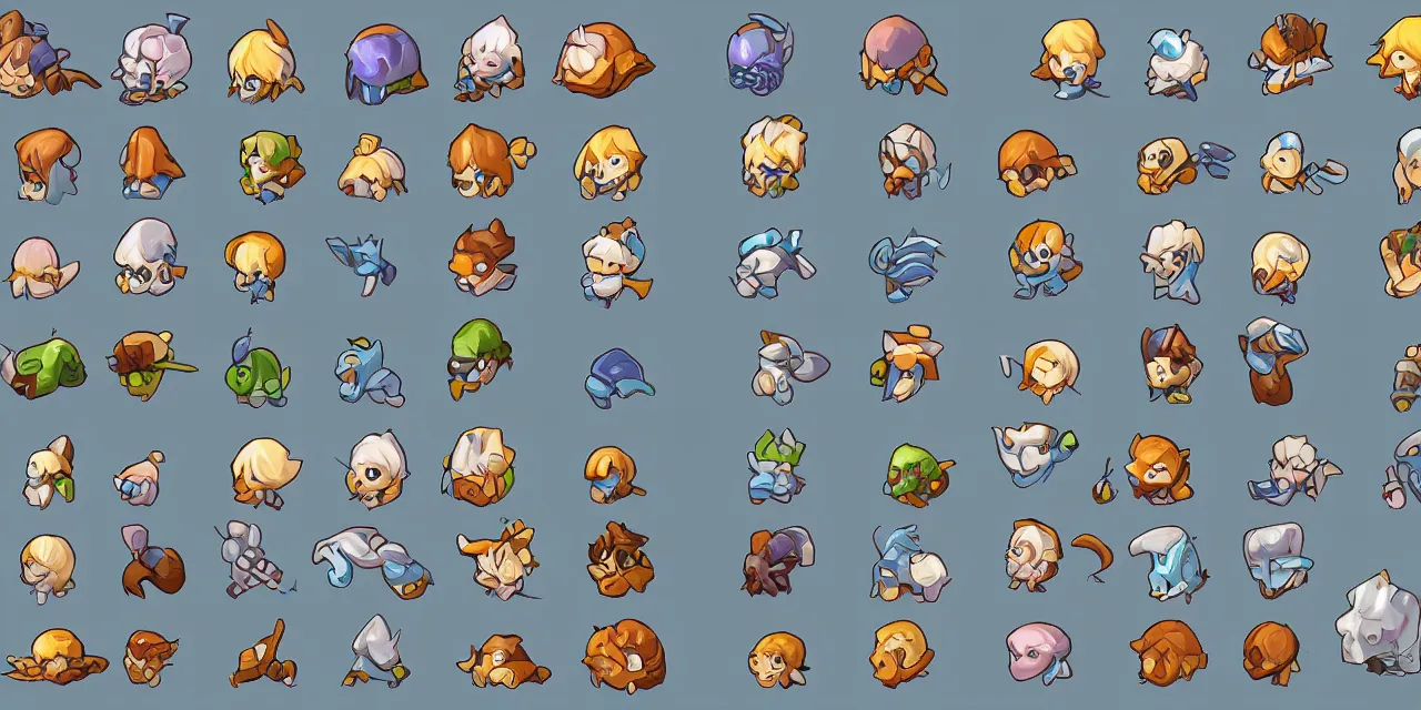 Prompt: game asset sheet, 2 d sprite, chibi cute items material study