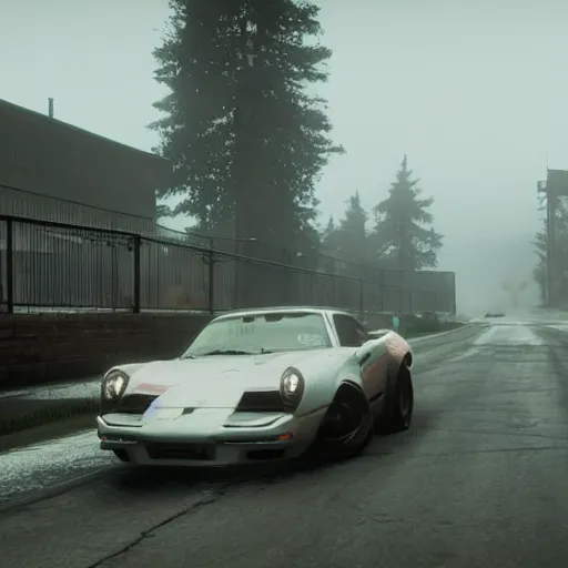 Image similar to forza horizon 5 in silent hill streets