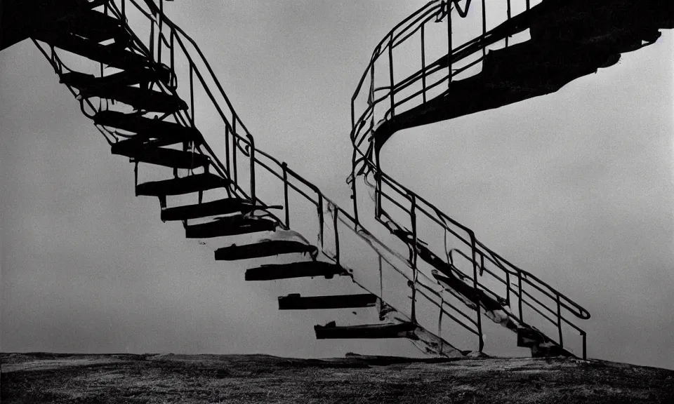 Prompt: Stairway to heaven, photograph in 35mm photography by Annie Leibovitz