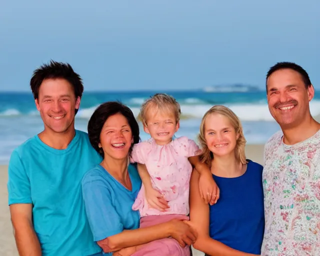 Prompt: portrait of a happy family on a beach