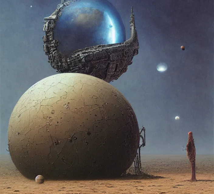 Image similar to gigantic mechanical dycon sphere in cosmic space, gothic, warhammer, steampunk, highly detailed, artstation, art by zdislav beksinski and wayne barlowe