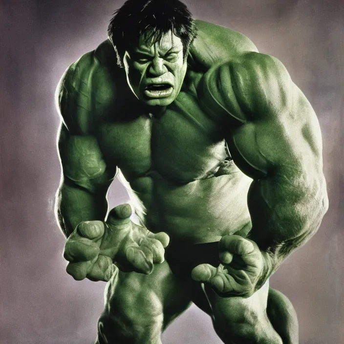 Image similar to a color photo portrait of the incredible hulk in new york city by richard avedon dramatic lighting.