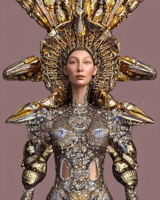 Image similar to a highly detailed metahuman 4 k close up render of an alien goddess bella hadid monument seraphim in iris van herpen dress schiaparelli in diamonds crystals swarovski and jewelry iridescent in style of alphonse mucha gustav klimt trending on artstation made in unreal engine 4