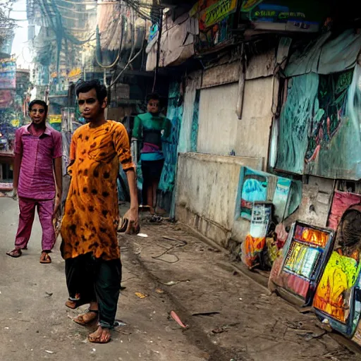 Prompt: photograph an alien roaming in Dhaka city