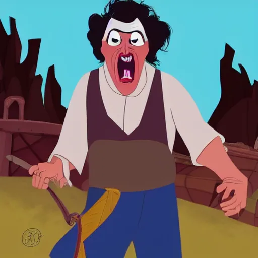 Image similar to leatherface as a prince, disney animation