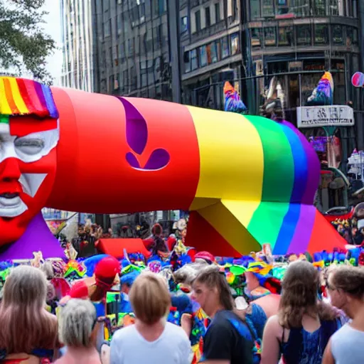 Prompt: pride parade float in the shape of donald trump