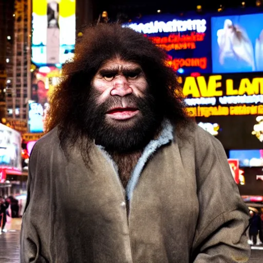 Image similar to a neanderthal caveman confused in times square