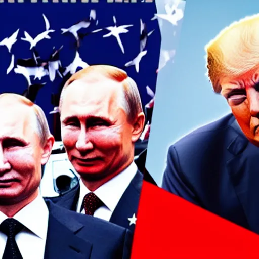 Prompt: Donald Trump and Putin as combined twins, pride