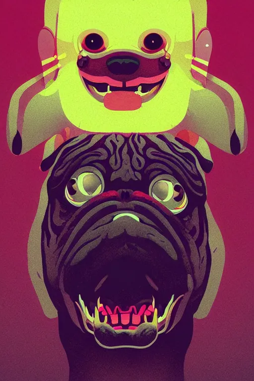 Image similar to demon pug eating flesh. art by mike winkelmann, sticker, colorful, illustration, highly detailed, simple, smooth and clean vector curves, no jagged lines, vector art, smooth, artstation