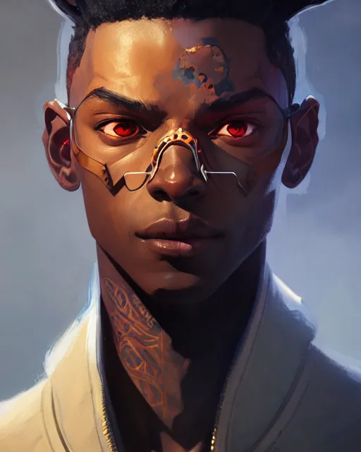 Prompt: baptiste from overwatch, character portrait, portrait, close up, concept art, intricate details, highly detailed by greg rutkowski, michael whelan and gustave dore