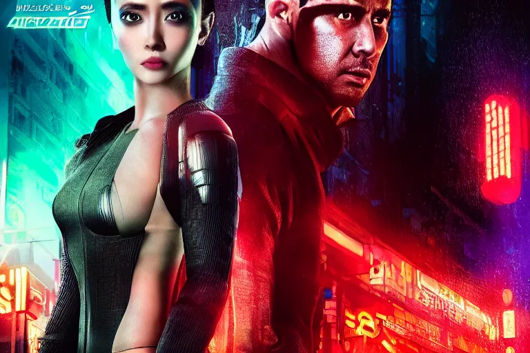 Image similar to 4 k remaster extremely detailed cinematic movie still from blade runner 2 0 4 9 of a japanese cyborg warrior princess in the street, megabuildings, face by artgerm, cyber noir, bokeh, denis villeneuve, rich colors, night, road