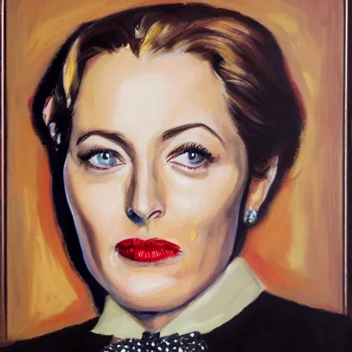 Prompt: gillian anderson as winston churchill, portrait painting