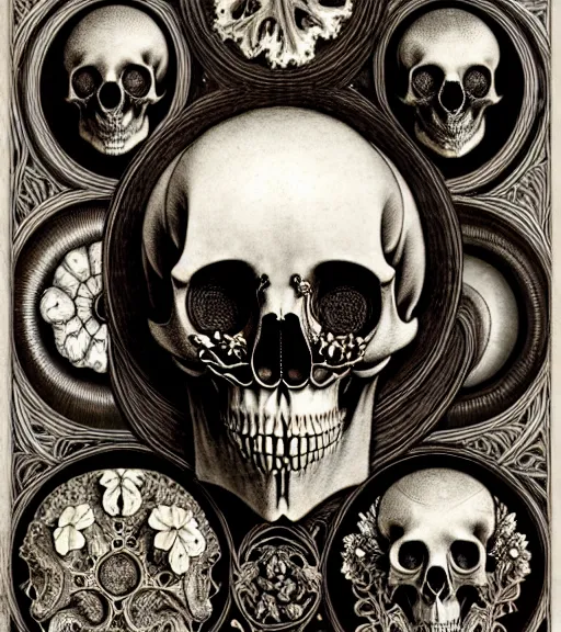 Image similar to art forms of nature by ernst haeckel, memento mori by arthur rackham, ornate antique porcelain beautiful skull mask, ultrasharp, photorealistic, hyperdetailed, octane render, polished, art nouveau, neo - gothic, gothic, intricate ornamental organic filigree, art nouveau botanicals, art forms of nature by ernst haeckel, horizontal symmetry, symbolist, visionary