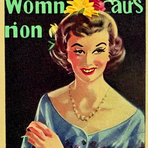 Image similar to woman with flowers, Vintage Magazine Illustration 1950s