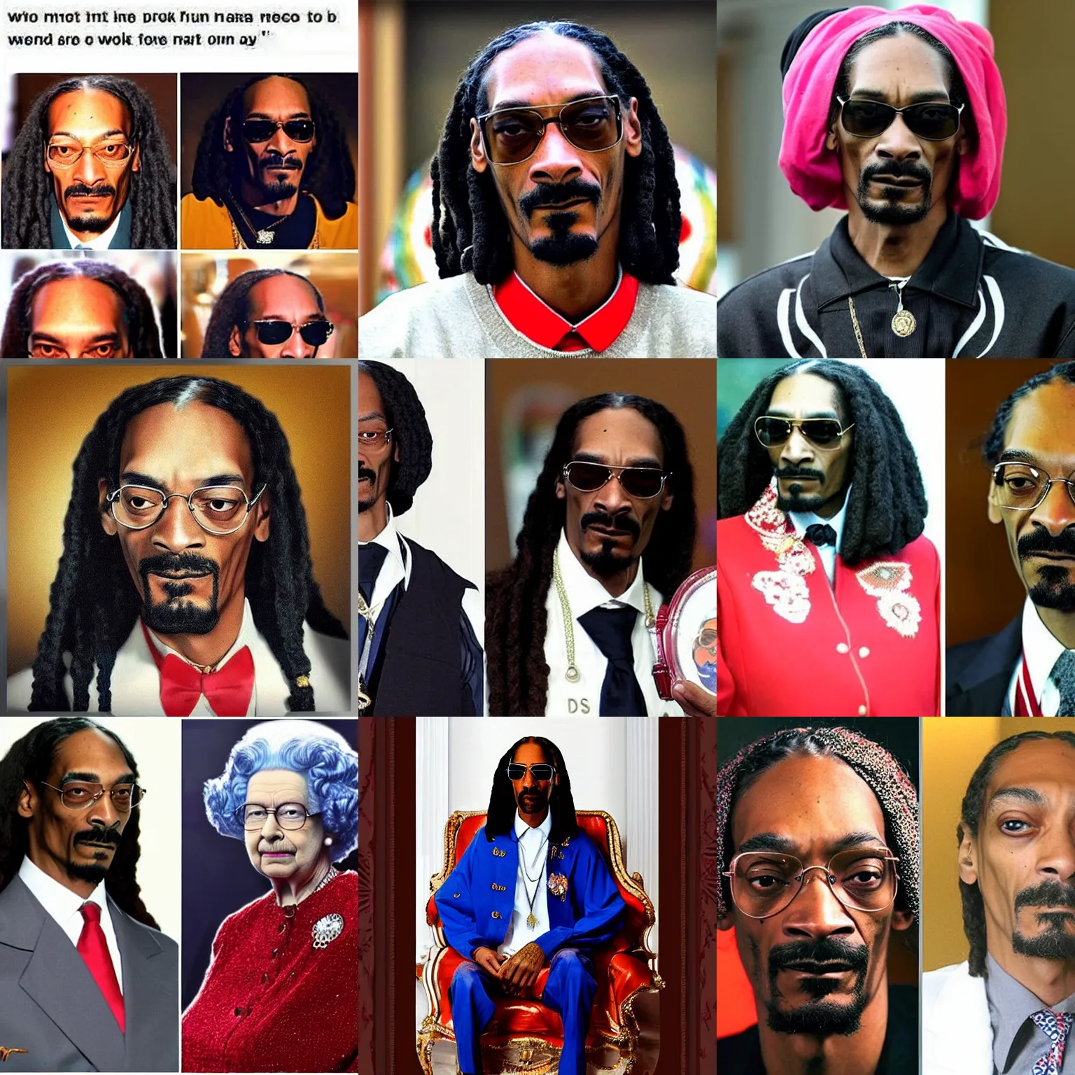 Prompt: a person who looks like a mix between snoop dogg and queen elizabeth