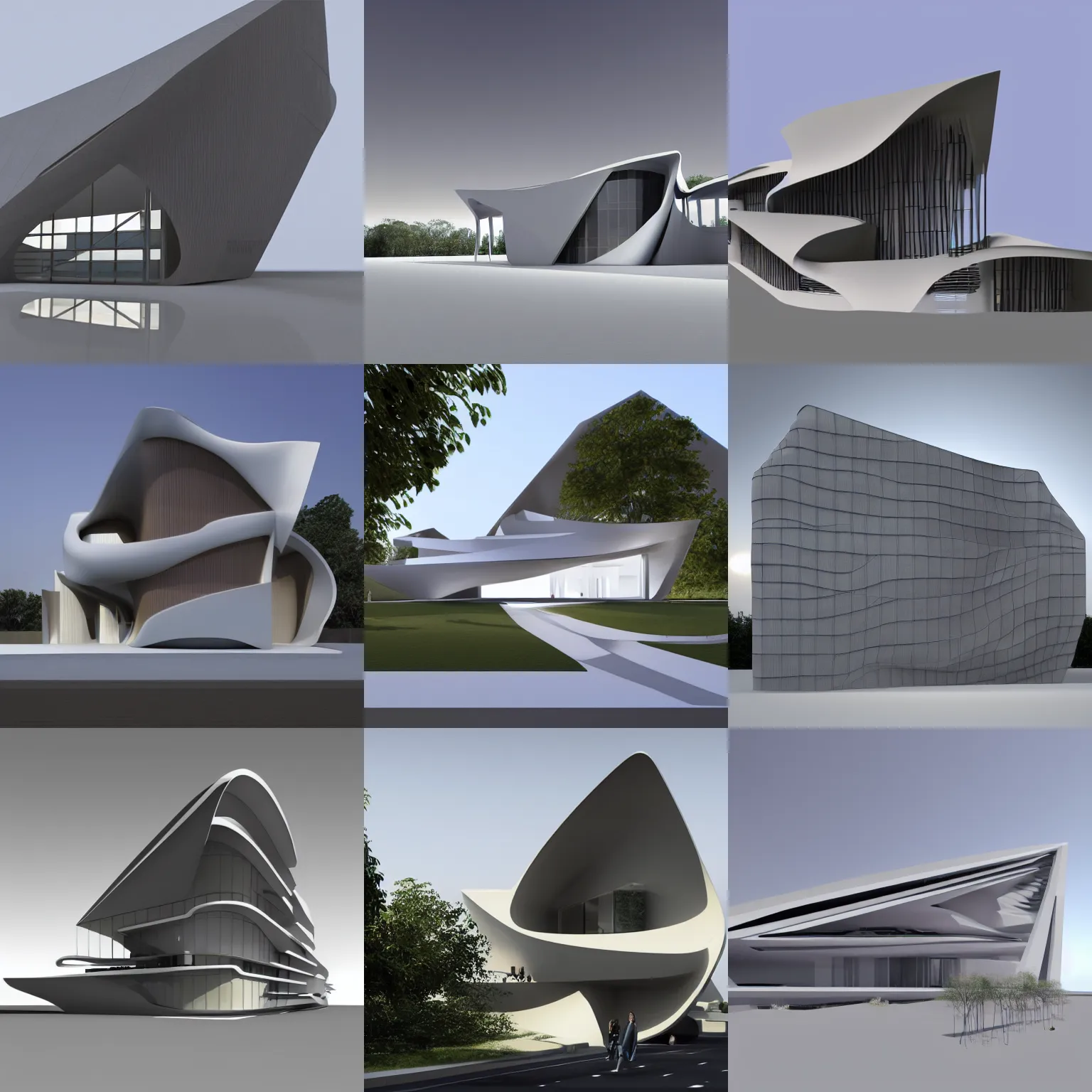 Prompt: a house by zaha hadid. maxwell render