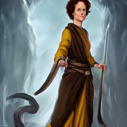 Image similar to young sigourney weaver as a d & d monk martial artist, character portrait by wlop