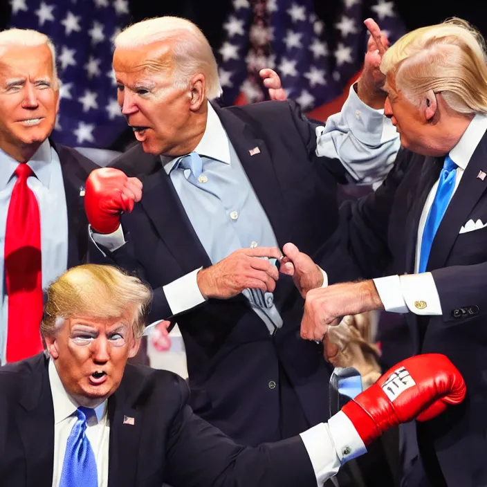 Image similar to joe biden and donald trump boxing match in ring, detailed sharp photo