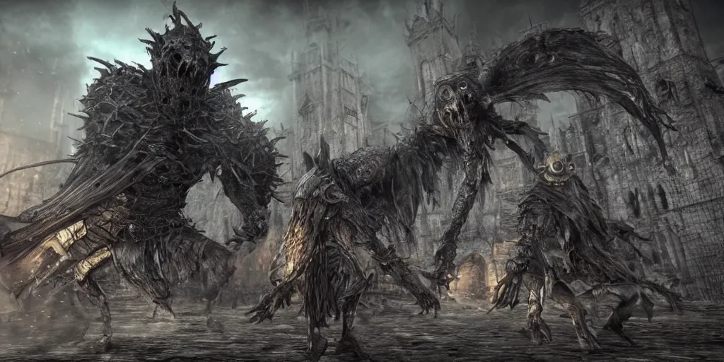 Image similar to minion as a darksouls boss, horror, hd, screenshot,