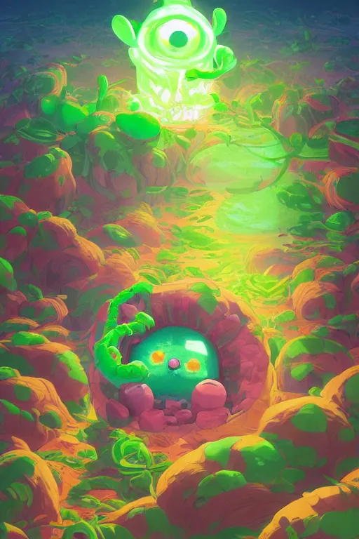 Image similar to roots cactus sushi cristal smurf ghost creature animal sushi cristal very big eye roots cactus elemental flush of force nature micro world fluo fishscale, behance hd by jesper ejsing, by rhads, makoto shinkai and lois van baarle, ilya kuvshinov, rossdraws radiating a glowing aura global illumination ray tracing hdr