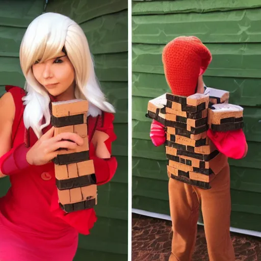 Prompt: brick cosplay