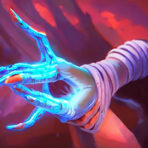 Image similar to glowing magic hands with fingers floating in the air, hands, fingers, fingers, fingers, fingers, fingers, fingers, hands, glowing fingers, blue theme, bright art masterpiece artstation. 8 k, sharp high quality artwork in style of jose daniel cabrera pena and greg rutkowski, concept art by tooth wu, blizzard warcraft artwork, hearthstone card game artwork, human anatomy