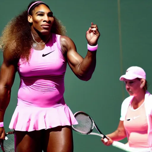 Image similar to Serena Williams as the Nike Goddess of Victory in pink clouds