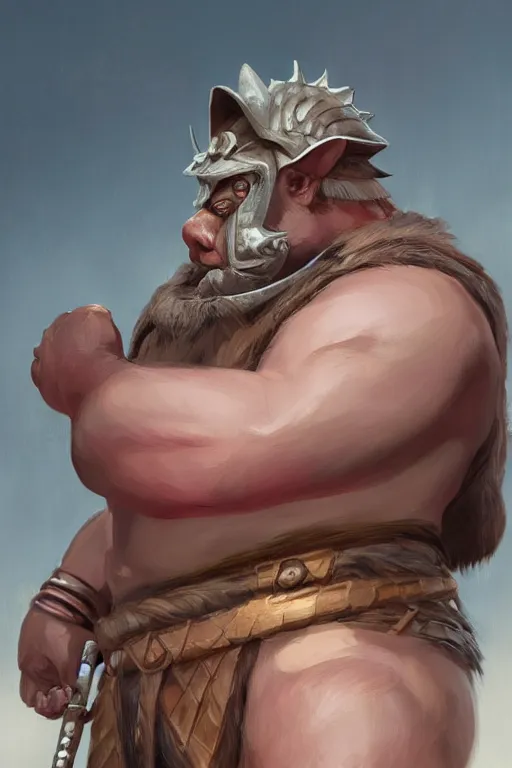 Image similar to rpg character art of a hog warrior, highly detailed, half - body composition, by jeremy lipking, by studio ghibli, by disney, video game fanart, gorgeous face