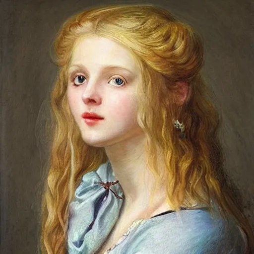 Image similar to A beautiful Blonde Woman with Locks in the style of Sophie Anderson, Portrait