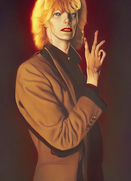 Image similar to twin peaks poster art, portrait of david bowie meets the little prince of darkness, by michael whelan, rossetti bouguereau, artgerm, retro, nostalgic, old fashioned