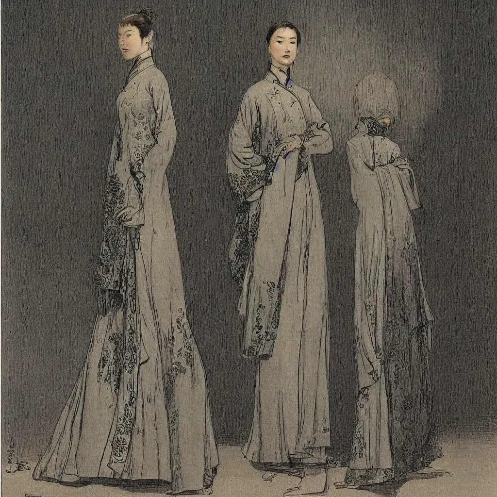 Image similar to a lady in cheongsam, highly detailed, comicstyle, by caspar david friedrich.