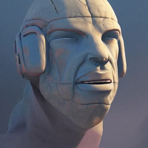 Prompt: highly detailed professional landscape painting of ancient monumental alien bust carved into the mountains trending on artstation, ultra detail, atmospheric lighting, sci - fi, futuristic, cyberpunk