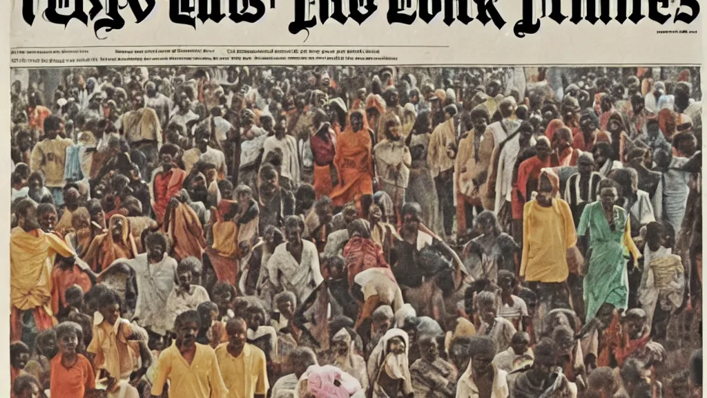 Prompt: 1 9 8 4 ethiopian famine, in the cover of new york times, 8 k