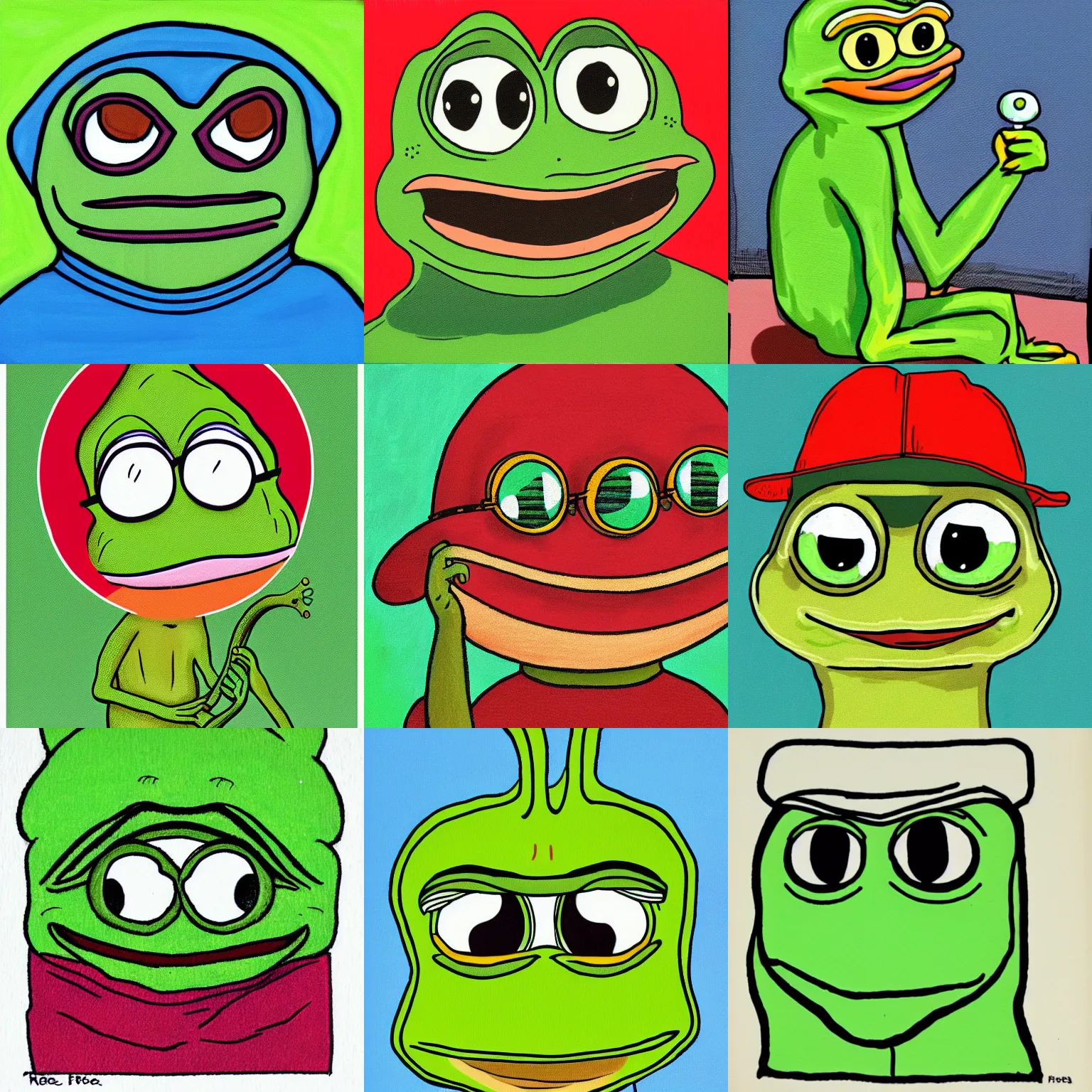 Prompt: pepe the frog, by Matt Furie,