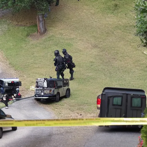 Prompt: photo of swat raid on the hobbit house