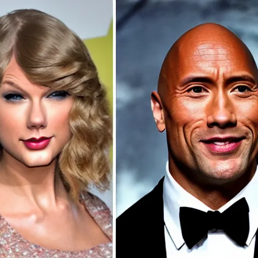 Image similar to Dwayne the rock Johnson, Taylor swift hair, Taylor swift face