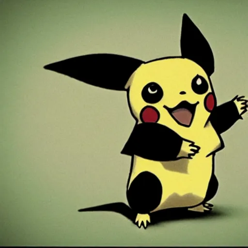 Image similar to pikachu in tim burton cartoon,