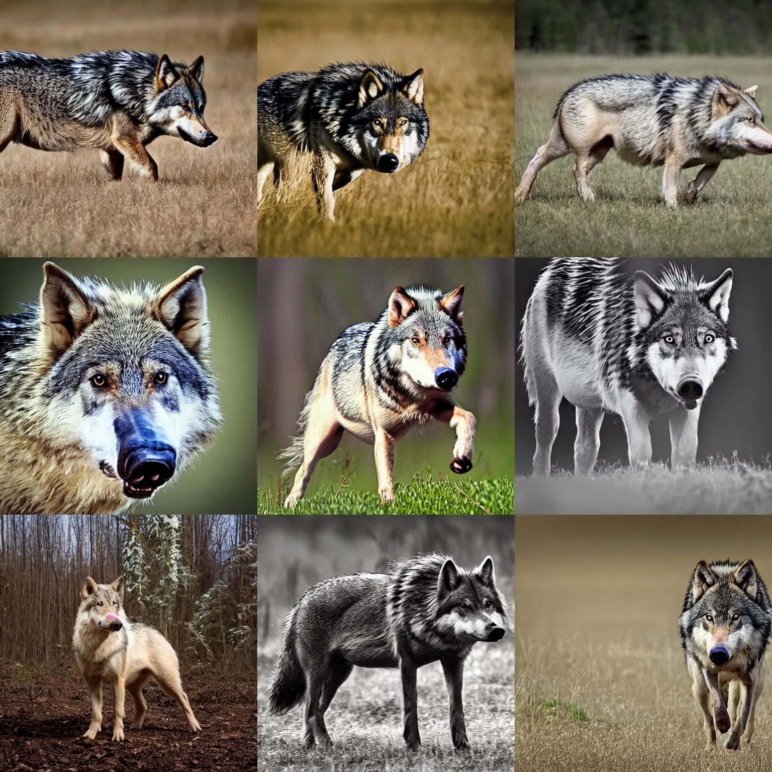 Prompt: a hog-horse-wolf, wildlife photography